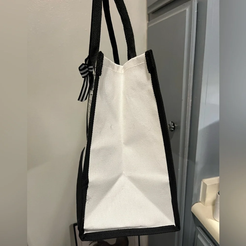NWT “1974 Vintage, Back in 1974” Large Canvas Tote Bag Black & White Bow Detail